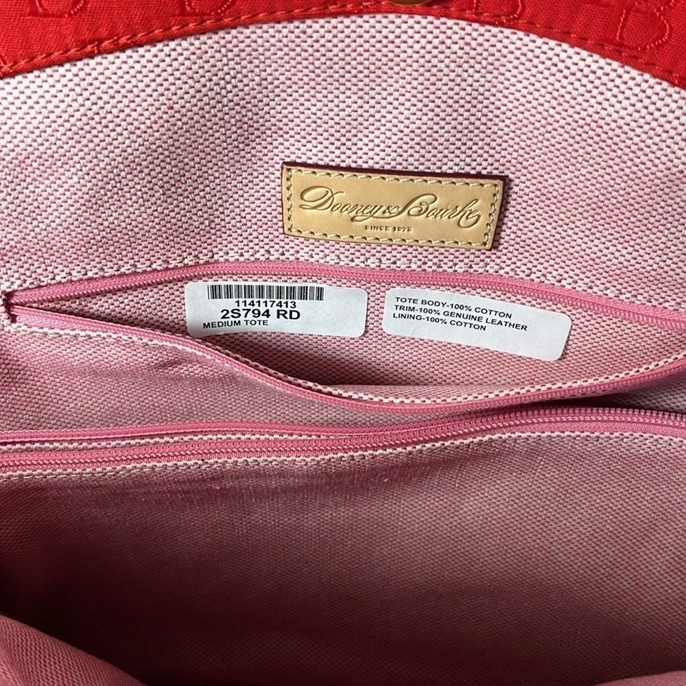 DOONEY AND BOURKE RED CANVAS LEATHER STRAP XL LOGO TOTE TRAVEL SHOULDER BAG NWOT - Picture 6 of 11